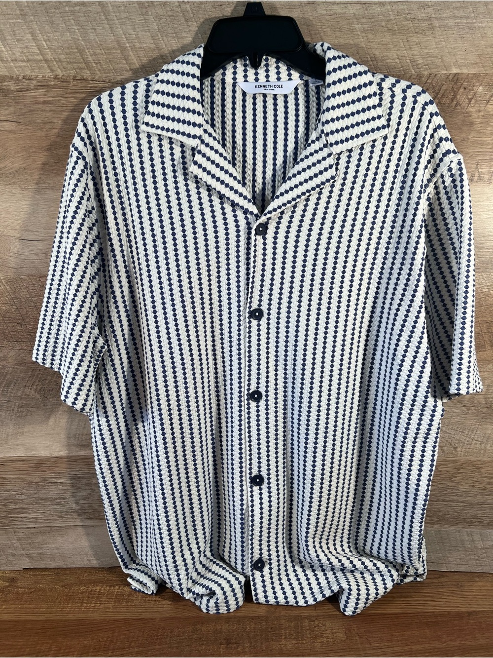 Kenneth Cole Blue & White Textured‎ Dot-Stripe Button-Down Shirt